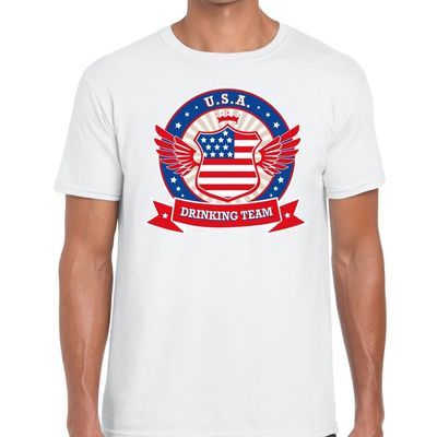 Wit USA drinking team t-shirt heren