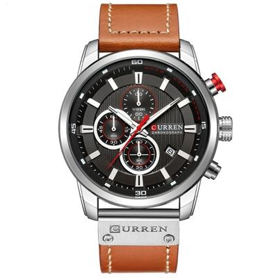 CURREN M8291 Chronograph horloges casual lederen horloge voor mannen (wit geval zwart gezicht)