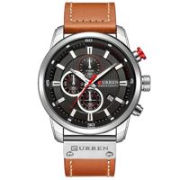CURREN M8291 Chronograph horloges casual lederen horloge voor mannen (wit geval zwart gezicht)
