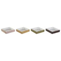 Servethouder DKD Home Decor Groen Mosterd Donkerbruin Metaal Aluminium Hout MDF 18 x 18 x 4 cm (4 Stuks)