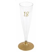 Santex Verjaardag feest champagneglazen - leeftijd - 6x - 18 jaar - goud - kunststof - Champagneglazen