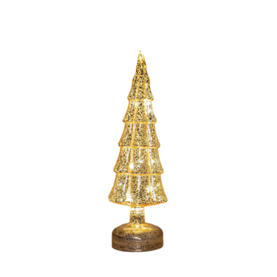 Kerstboompje glas led op batterij met timer 34x11 cm goud - Annas collection