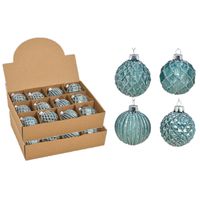 24x stuks luxe gedecoreerde glazen kerstballen turquoise blauw 6 cm