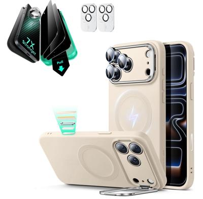 iPhone 17 Pro Cloud Soft Magnetic Case (Camera Control, Stash Stand) Armorite Privacy Protection Bundle - Light Tan iPhone 17 Pro Cloud Soft Magnetic Case (Camera Control, Stash Stand) Armorite Privacy Protection Bundle - Light Tan