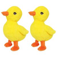 Knuffeldier Eenden kuiken - 2x - zachte pluche stof - dieren knuffels - geel - 24 cm