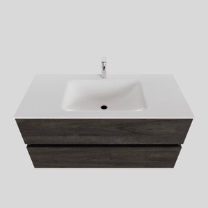 Badkamermeubel Solid Surface BWS Oslo 100x46 cm Midden Wood Dark Brown (met 1 kraangat)