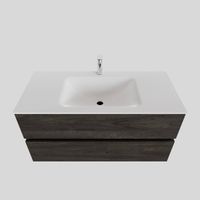 Badkamermeubel Solid Surface BWS Oslo 100x46 cm Midden Wood Dark Brown (met 1 kraangat) - thumbnail