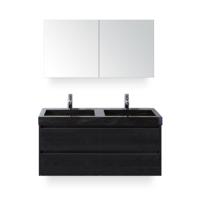 Dante Badmeubelset 120 cm - Black Oak - Wastafel Hardsteen Wit Lucca Dubbel - met Spiegelkast