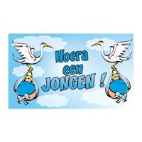 Vlag Hoera een jongen - blauw - 150 x 90 cm - geboorte versiering - feestartikelen
