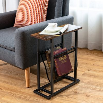 Industriële Bijzettafel 2-Laags Slanke Banktafel 48 x 18 x 54,5 cm Bruin + Zwart