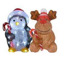 Kerstverlichting figuren - set 2x st - rendier - pinguin - 24 cm - LED verlichting - thumbnail