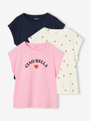 Set van 3 Basics meisjesshirts met korte mouwen marineblauw