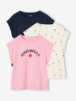 Set van 3 Basics meisjesshirts met korte mouwen marineblauw