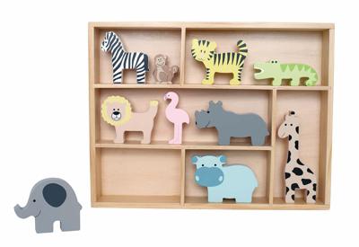 Houten Safaridieren in kist