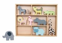 Houten Safaridieren in kist