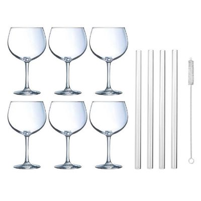 6x Gin Tonic / cocktail glazen 700 ml met glazen rietjes