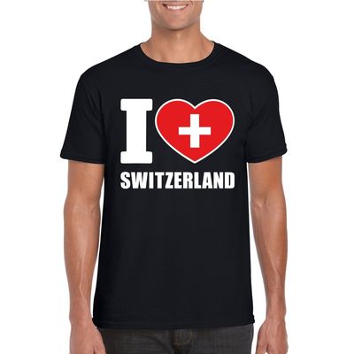Zwart I love Zwitserland fan shirt heren
