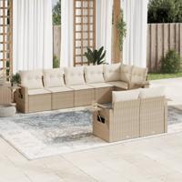 8-delige Loungeset met kussens poly rattan beige