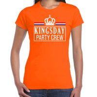 Kingsday party crew t-shirt oranje met witte letters voor dames - Koningsdag shirts - thumbnail