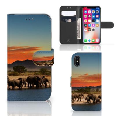 Apple iPhone X | Xs | Telefoonhoesje | Met pasjeshouder | Olifanten