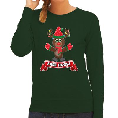 Foute Kersttrui/sweater voor dames - free hugs - groen - rendier