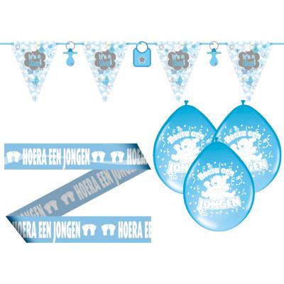 Baby geboren versiering set - jongen - 18 artikelen - blauw - vlaggetjes - ballonnen - afzetlint Baby geboren versiering set - jongen - 18 artikelen - blauw - vlaggetjes - ballonnen - afzetlint