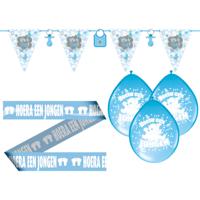 Baby geboren versiering set - jongen - 18 artikelen - blauw - vlaggetjes - ballonnen - afzetlint Baby geboren versiering set - jongen - 18 artikelen - blauw - vlaggetjes - ballonnen - afzetlint