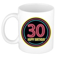 Verjaardag mok / beker - happy birthday 30 jaar - neon - 300 ml - verjaardagscadeau - thumbnail