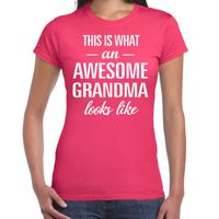 Awesome grandma / oma cadeau t-shirt roze dames - thumbnail