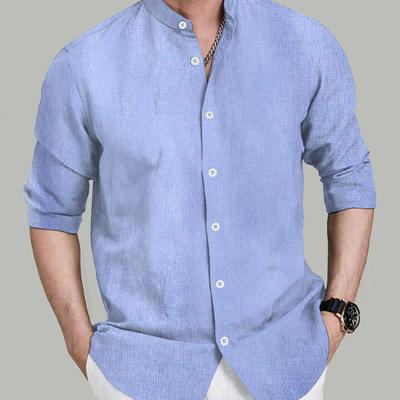 Bon&Bon Men's Stand Collar Long Sleeve Shirt - Dark Grey Casual Top Baby Blue / XL