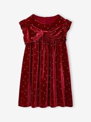 Kerstjurk voor meisjes met gladde fluwelen strik rood