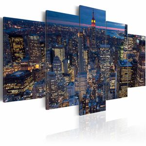 Schilderij - Slaap lekker New York , blauw , 5 luik