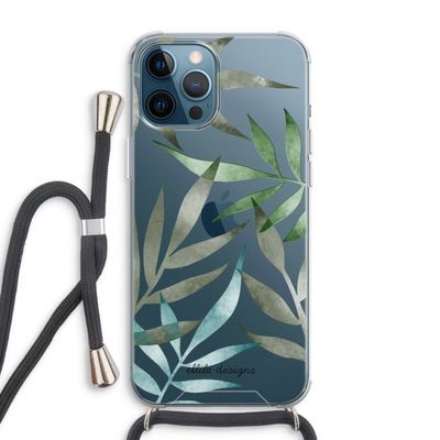 Tropical watercolor leaves: iPhone 12 Pro Max Transparant Hoesje met koord