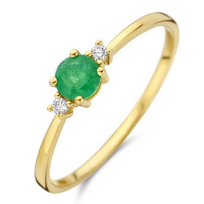 Ring geelgoud-smaragd-diamant 0,03 ct H pique groen-wit 4 mm