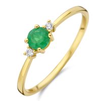 Ring geelgoud-smaragd-diamant 0,03 ct H pique groen-wit 4 mm