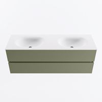 MONDIAZ VICA 140cm badmeubel onderkast Army 2 lades. Wastafel MOON dubbel 2 kraangaten, kleur Talc.
