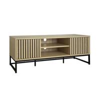 sweeek - 2-deurs TV-meubel in gegroefd hout en zwart metaal L 120