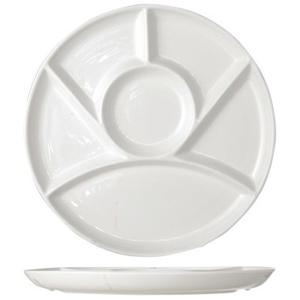 Gourmetbord - Set van 10x stuks - met 6 vakjes - rond - wit - porselein - D24 cm - Fonduebord/barbec