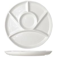 Gourmetbord - Set van 10x stuks - met 6 vakjes - rond - wit - porselein - D24 cm - Fonduebord/barbec - thumbnail