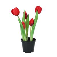 Kunst tulpen Holland in pot - 5x stuks - rood - real touch - 26 cm