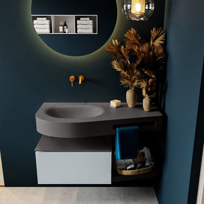 MONDIAZ RIVA 100cm badmeubel onderkast / planchet kleur Clay met 1 lade. Wastafel DULCET links 0 kraangaten kleur Dark_Grey. MONDIAZ RIVA 100cm badmeubel onderkast / planchet kleur Clay met 1 lade. Wastafel DULCET links 0 kraangaten kleur Dark_Grey.