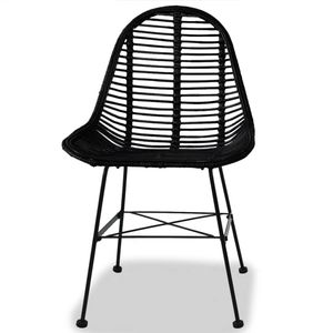 The Living Store Eetkamerstoelen Koloniale Stijl - Set van 4 - Zwart - 49 x 56 x 84 cm - Natuurlijke Rattan Zitting -