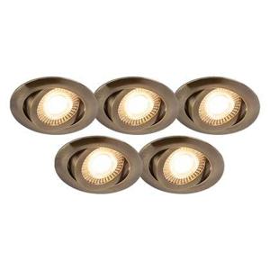 QAZQA Set van 5 moderne inbouwspots brons incl. LED 3-staps dimbaar -