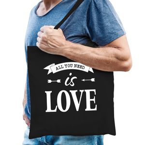 Gay Pride tas - katoen - 42 x 38 cm - zwart - LHBTI - All you need is love