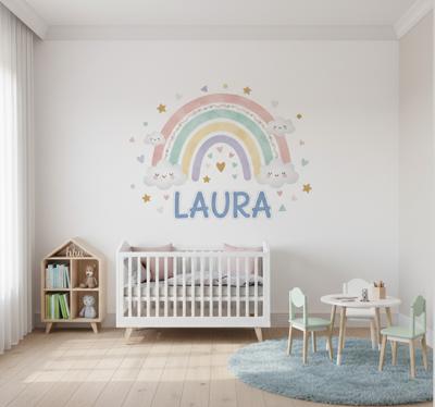 Muursticker kinderkamer plakregenboog met naam