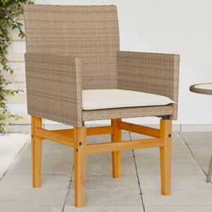 Tuinstoelen 2 st met kussens poly rattan en massief hout beige