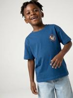 Jongensshirt met motief op de voor- en achterkant oceaanblauw