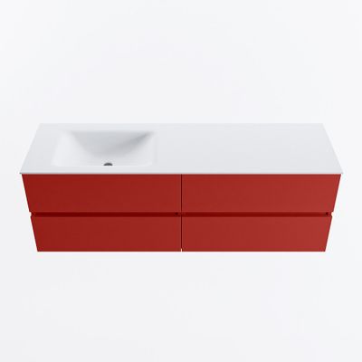 MONDIAZ VICA 150cm badmeubel onderkast Fire 4 lades. Wastafel CLOUD links 1 kraangat, kleur Talc.