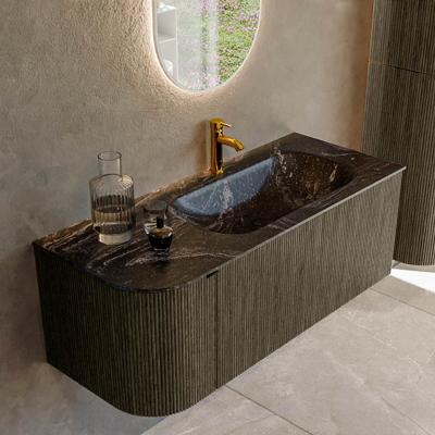 Badmeubel Mondiaz Kurve-Dlux | 115 cm cm | Meubelkleur Shadow | Wastafelkleur Lava | Solid surface | Wasbak rechter zijde spoelbak | 1 kraangat