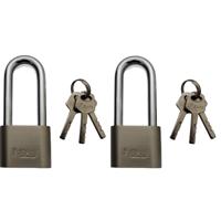 Hangslot - 2x stuks - edelstaal - 40 mm hoge beugel - sloten / fietssloten / bagageslot